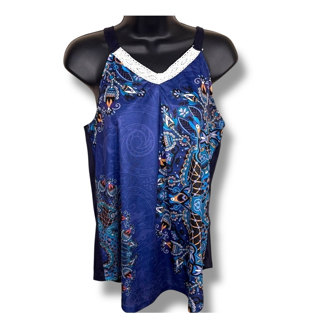 Medium LoveUDear Boho Blue Colorful Tank Floral Mandala Lace Embroidery Accent